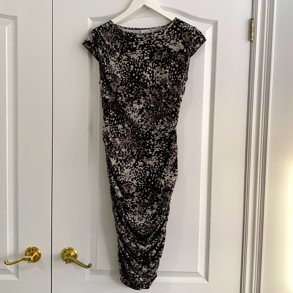 Suzy Shier Cap Sleeve Lined Dress with Ruched Sides
